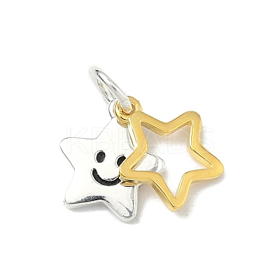 925 Sterling Silver Black Enamel Smiling Face Flower Charms STER-A051-02B-1