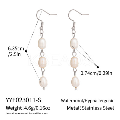 Freshwater Pearl 304 Stainless Steel Dangle Earrings for Women BV3455-2-1