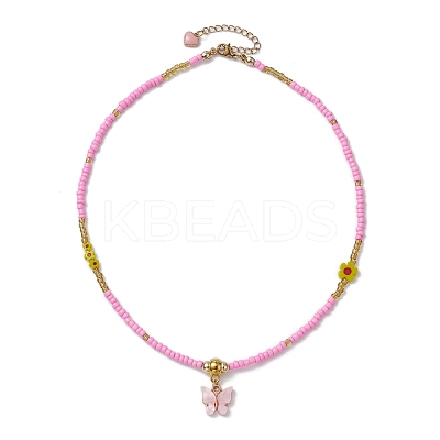 Glass Seed Beads & Flower Handmade Lampwork Beaded Necklaces NJEW-MZ00065-01-1