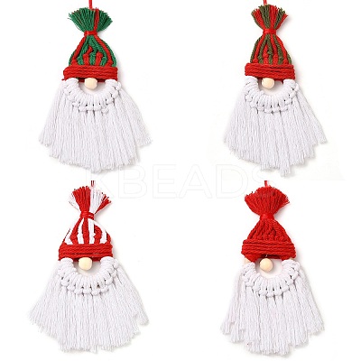 Christmas Handmade Woven Macrame Cotton Thread Santa Claus Pendant Decorations HJEW-JM02455-1