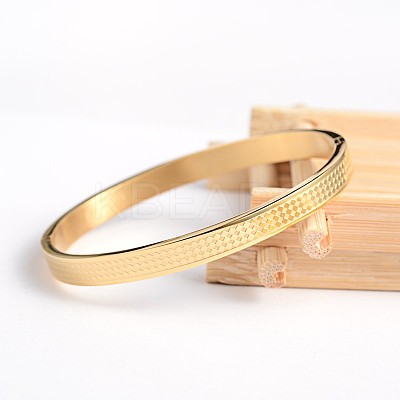 Ion Plating(IP) Carve Rhombus 304 Stainless Steel Bangles BJEW-H0003-24G-1