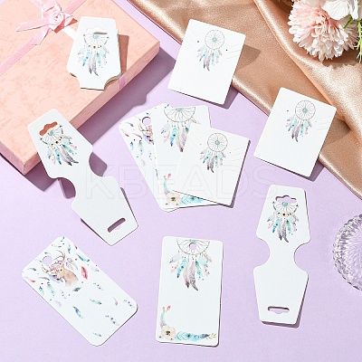 120Pcs 4 Styles Colorful Feather Printed Cardboard Paper Jewelry Display Cards for Earrings Necklaces Bracelets CDIS-YW0001-13-1