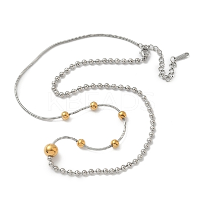 304 Stainless Steel Round Ball Chain and Snake Chain Necklaces for Women NJEW-G173-02A-GP-1