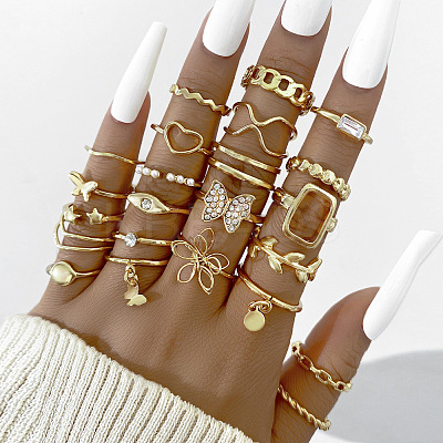 22Pcs Alloy with Plastic Pearl Finger Rings WG2E3D2-08-1