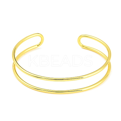 Rack Plating Brass Double Lines Cuff Bangles for Women BJEW-M304-01G-1