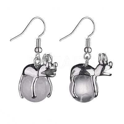 Natural Quartz Crystal Frog Dangle Earrings EJEW-A092-13P-01-1