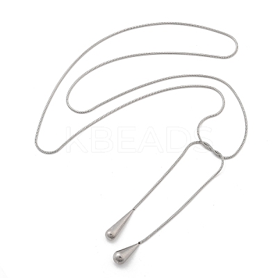 304 Stainless Steel Snake Chain Lariat Necklaces with Teardrop Ends NJEW-D300-02G-1