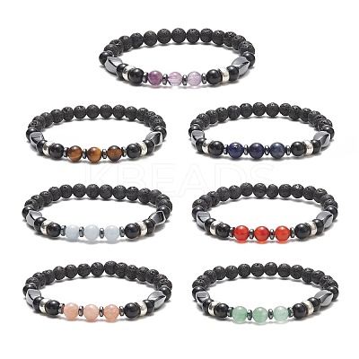 7Pcs 7 Style Natural & Synthetic Mixed Gemstone & Alloy Beaded Stretch Bracelets Set for Women BJEW-JB09235-1