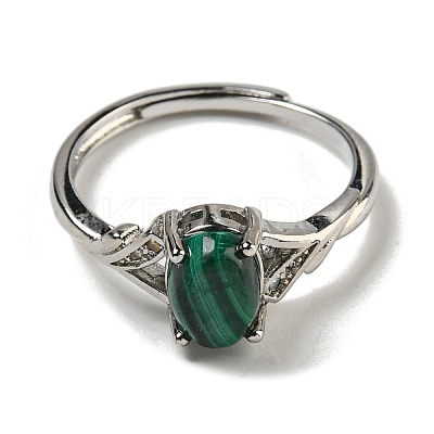 Oval Natural Malachite Adjustable Rings RJEW-Q818-01P-07A-1