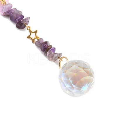 Round Glass & Natural Amethyst Chips Hanging Suncatchers HJEW-JM04209-02-1
