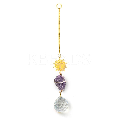 Wire Wrapped Nuggets Natural Amethyst Pendant Decorations HJEW-C008-03B-G-1