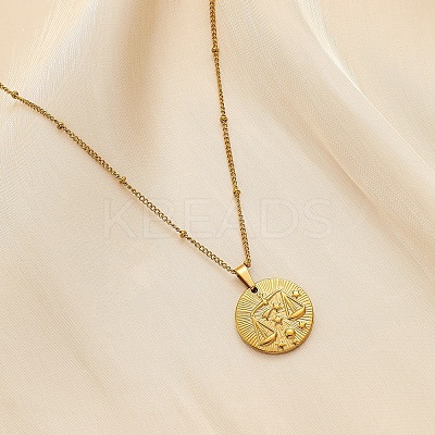 Constellation Coin Stainless Steel Pendant Necklace for Women PW-WG95399-11-1