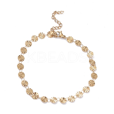 PVD Vacuum Plating 304 Stainless Steel Flat Round Link Chain Bracelets BJEW-I295-05B-G-1