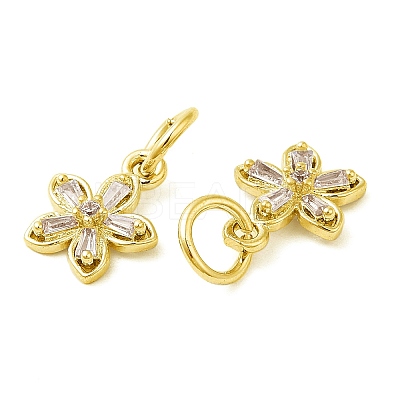 Rack Plating Brass Pave Clear Cubic Zirconia Flower Charms KK-Z026-11G-1