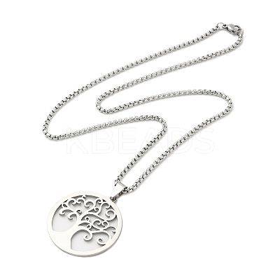 Non-Tarnish 201 Stainless Steel Box Chain Tree of Life Pendant Necklaces for Women Men LS-NJEW-U005-04P-1