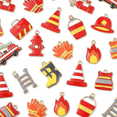 30Pcs 15 Styles Fire Fighting Theme Alloy Enamel Pendants FIND-FS0004-82-1