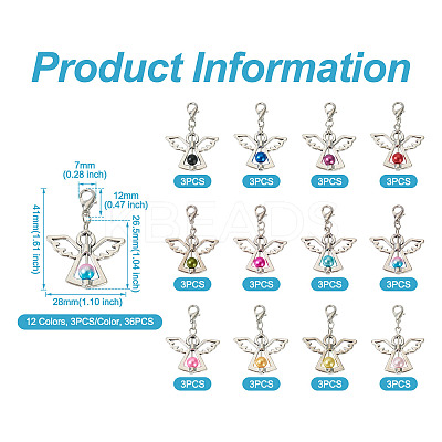 36Pcs 12 Colors Alloy Angel Pendant Decorations FIND-TA0001-92-1
