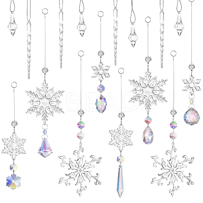 16Pcs Glass Snowflake Christmas Tree Hanging Ornaments PW-WG46191-01-1