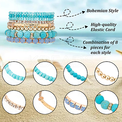 16Pcs 16 Style Crystal Rhinestone & Resin & Glass Seed Beaded Stretch Bracelets Set BJEW-AN0001-15-1