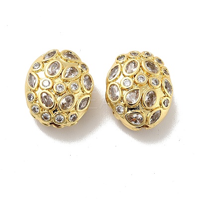 Oval Brass Micro Pave Cubic Zirconia Beads KK-G419-16G-02-1