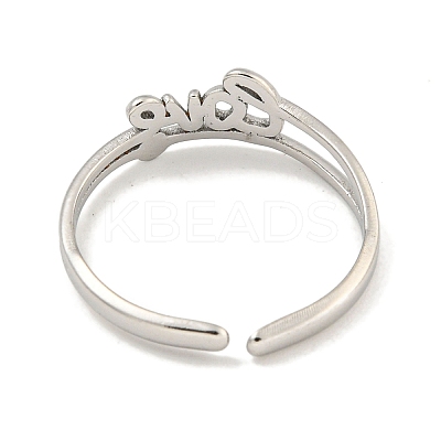 Non-Tarnish 304 Stainless Steel Word Love Open Cuff Ring for Women RJEW-A043-17P-1