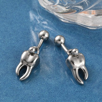 Tooth 316 Surgical Stainless Steel Dangle Belly Button Rings EJEW-G416-13AS-1