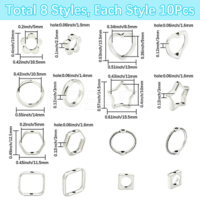 80Pcs 8 Styles Alloy Bead Frame FIND-SP0004-13-1