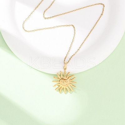 304 Stainless Steel Sun Pendant Cable Chain Necklaces for Men Women NJEW-K308-04E-G-1
