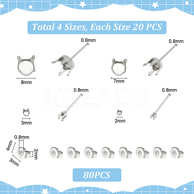 80Pcs 4 Style 304 Stainless Steel Stud Earring Settings STAS-UN0050-39-1