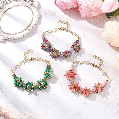 3Pcs Natural Mixed Gemstone Beads Link Bracelets BJEW-JB12164-1