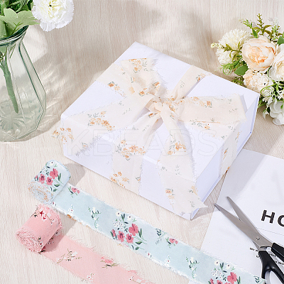 3 Rolls 3 Colors Polyester Fringe Flower Printed Ribbon OCOR-CP0001-17-1