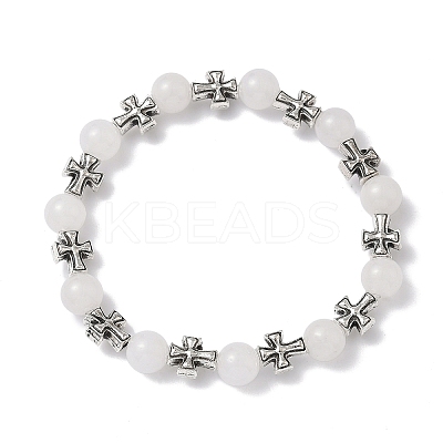 Natural Malaysia Jade Round Beads Stretch Bracelets BJEW-JB12343-02-1