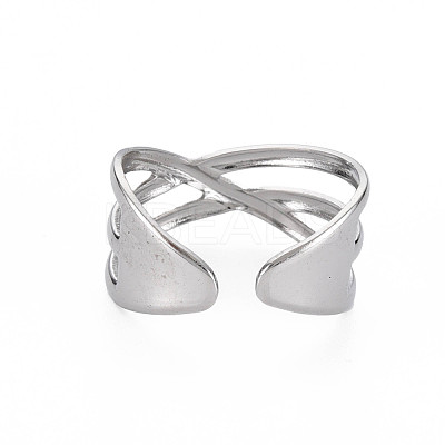 Non-Tarnish 304 Stainless Steel Criss Cross Cuff Ring RJEW-N038-036P-1