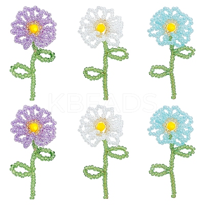 6Pcs 3 Colors Handmade Glass & Seed Beaded Pendants GLAA-FG0001-18-1