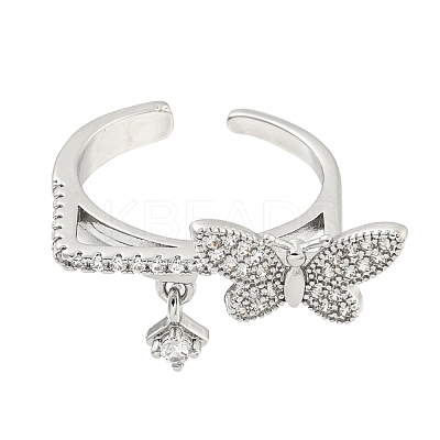 Brass Micro Pave Cubic Zirconia Cuff Rings RJEW-I103-091P-1