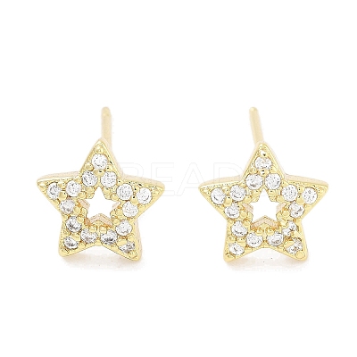 Brass Micro Pave Clear Cubic Zirconia Studs Earring for Women EJEW-S217-F03-1