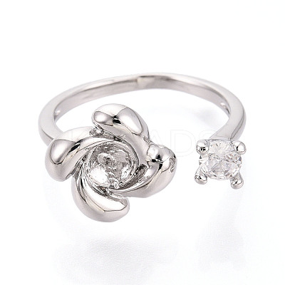 Windmill Brass Micro Pave Clear Cubic Zirconia Cuff Ring Settings KK-T076-36G-1