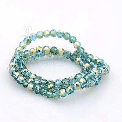 Half Rainbow Plated Glass Faceted(32 Facets) Round Spacer Beads Strands GLAA-A027-3mm-HR04-1