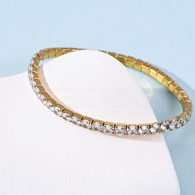 304 Stainless Steel with Clear Cubic Zirconia Link Chain Bracelets for Women BJEW-G754-02G-1