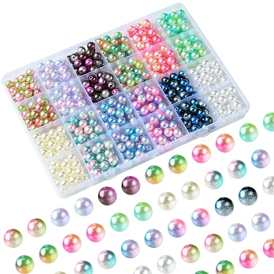 DIY Round Rainbow ABS Plastic Imitation Pearl Beads Bracelet Making Kits DIY-FS0007-71-1
