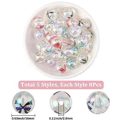 40Pcs 5 Colors UV Plating Iridescent Transparent Acrylic Beads OACR-SP0001-99-1