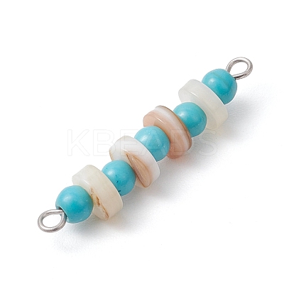 Synthetic Turquoise Round & Natural Freshwater Shell Disc Beaded Connector Charms PALLOY-JF03987-01-1