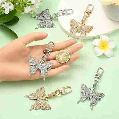 3Pcs Alloy Rhinestone Butterfly Pendant Decorations HJEW-YW00206-1