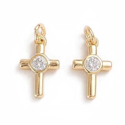 Brass Micro Pave Cubic Zirconia Tiny Cross Charms LS-ZIRC-G165-03G-1