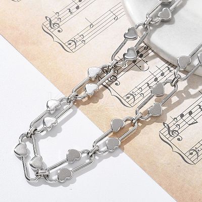 304 Stainless Steel Oval Heart Link Chain Necklaces for Women NJEW-B123-01P-1