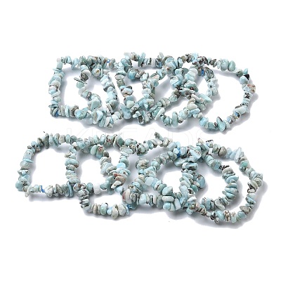 Natural Larimar Chip Beads Stretch Bracelets for Men Women BJEW-C145-01A-1