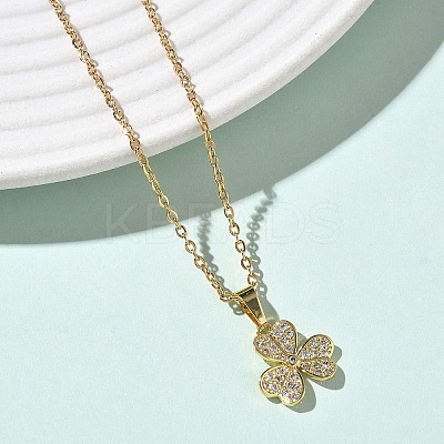 Brass Micro Pave Clear Cubic Zirconia Pendant 304 Stainless Steel Chain Necklaces for Women NJEW-D341-12B-G-1