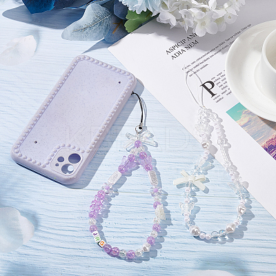 WR0001 2Pcs 2 Style Bowknot Pearl Beaded Mobile Phone Straps AJEW-WR0001-55-1