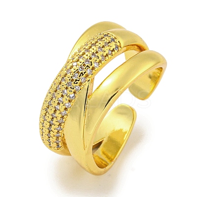 Rack Plating Brass Micro Pave Cubic Zirconia Open Cuff Rings RJEW-I104-19G-1