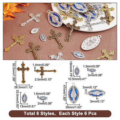 36Pcs 6 Style Zine Alloy Pendants and Enamel Pendants PALLOY-AR0001-29-1